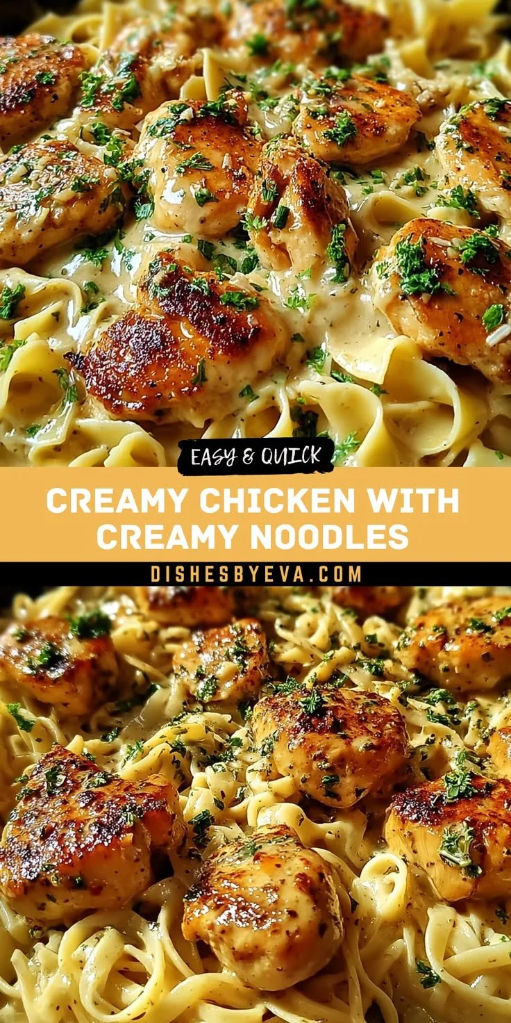One Pan Creamy Chicken Noodles ready to serve in a bowl