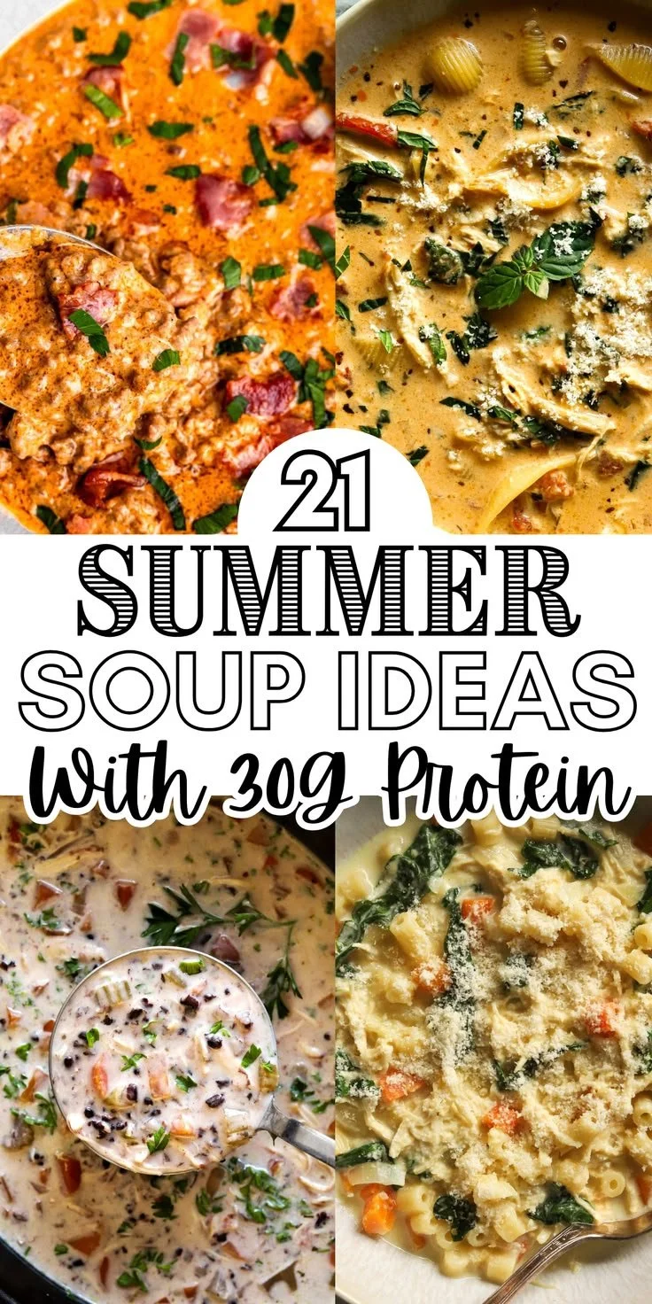 High protein soup bowl with ingredients for summer meals
