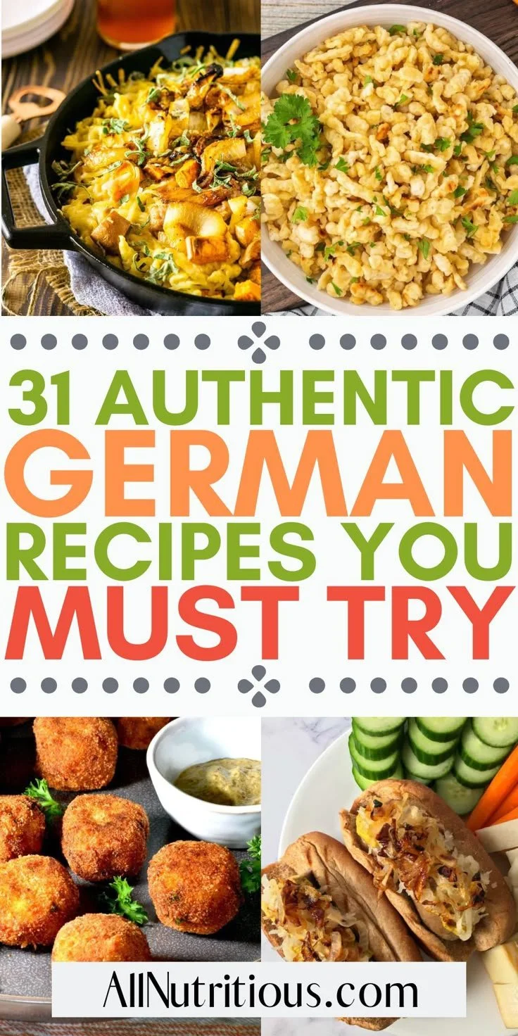 Assorted German recipes featuring traditional meals and side dishes