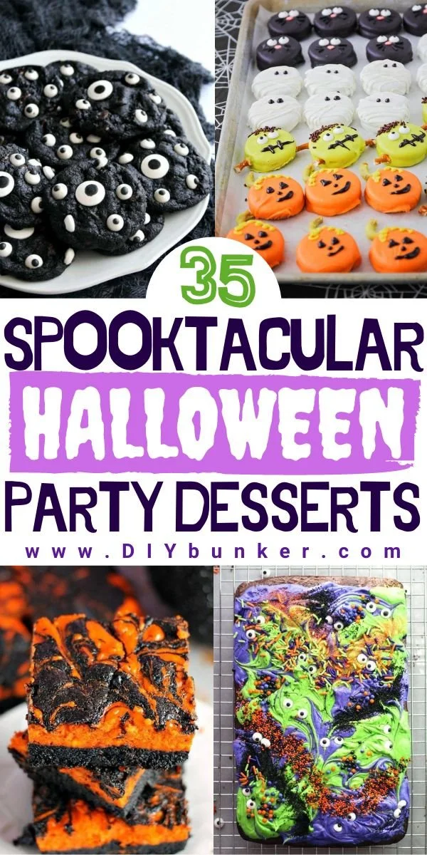 A variety of scary good Halloween desserts including cupcakes and cookies.