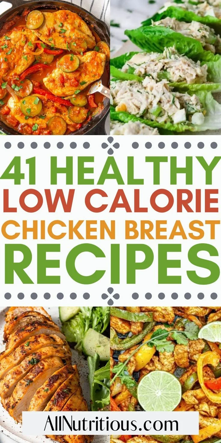 A variety of healthy low-calorie chicken breast dishes on a table.