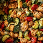 Plate of air fryer chicken and veggies, healthy and quick meal option