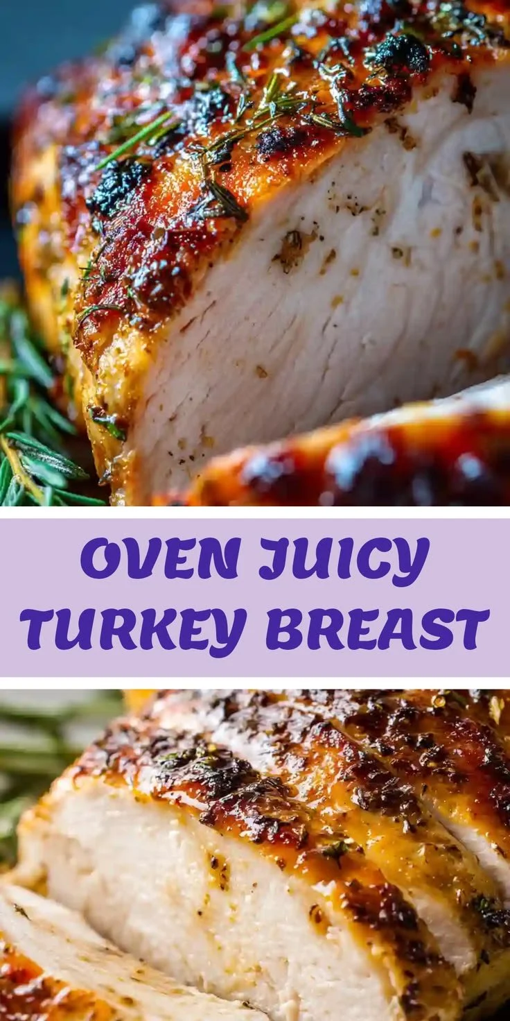 Juicy turkey breast cooked in the oven, showcasing its tender texture and flavor