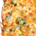 Cheesy Chicken Broccoli Bake 3 A delicious cheesy chicken broccoli bake served in a dish.