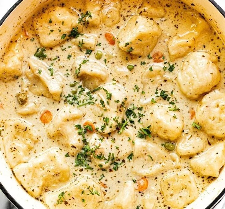 Delicious Chicken Dumpling Soup served in a bowl with herbs and spices