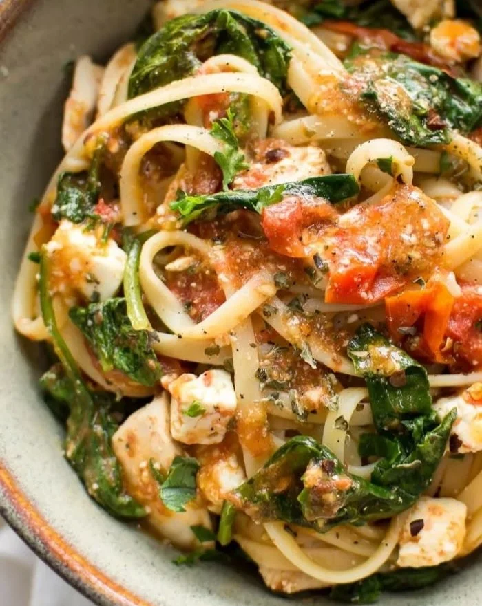 Chicken Feta Spinach Pasta