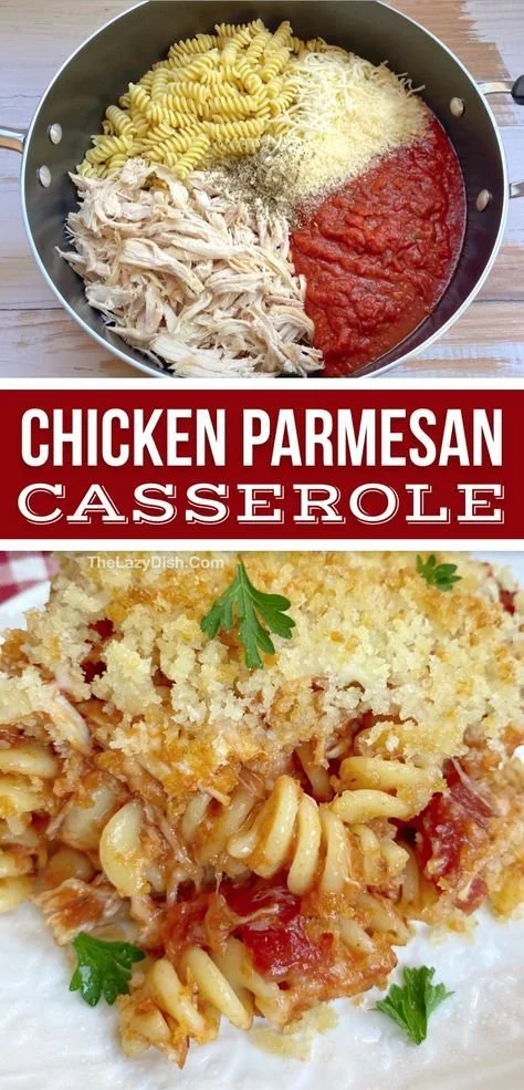 Delicious Chicken Parmesan and Pasta Casserole served on a plate
