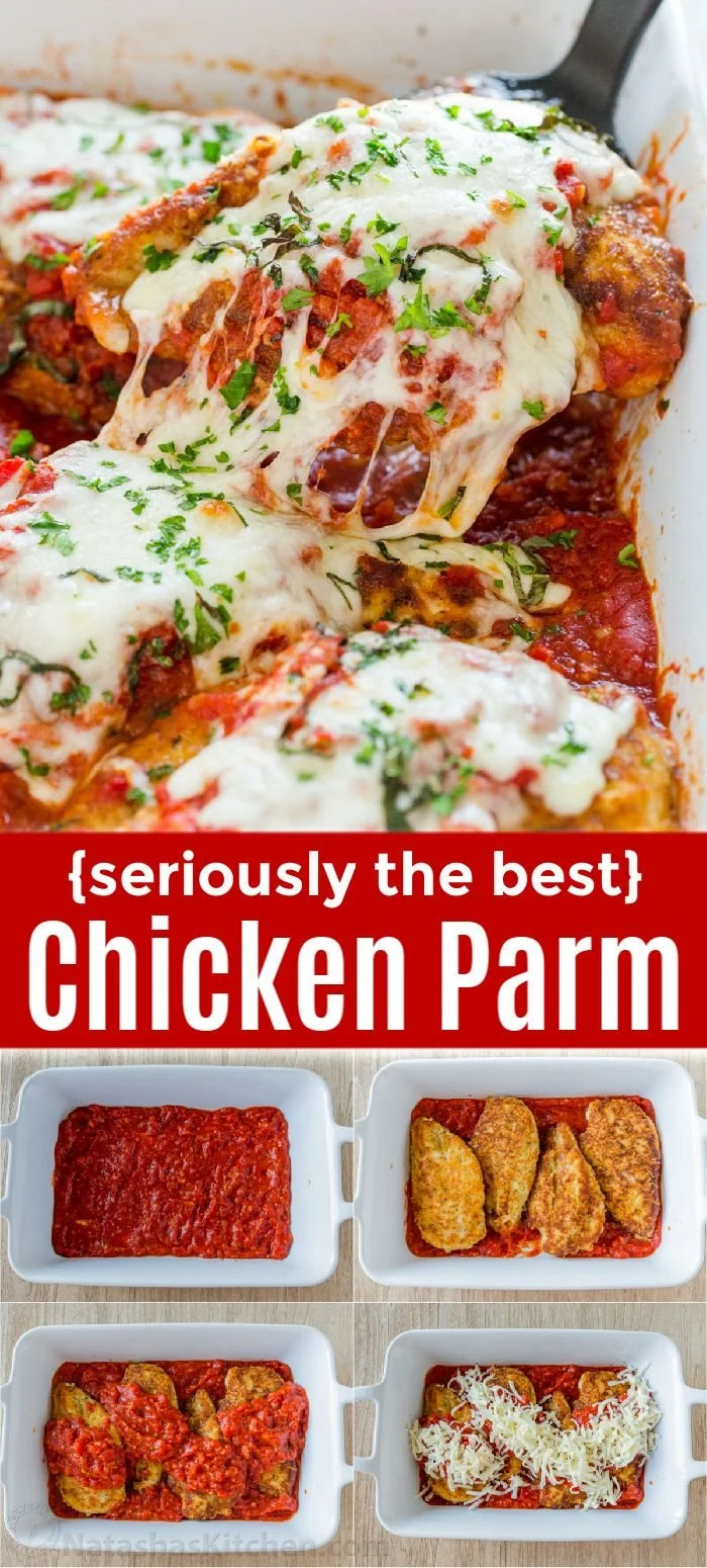 Delicious Chicken Parmesan recipe with golden crust and melted cheese
