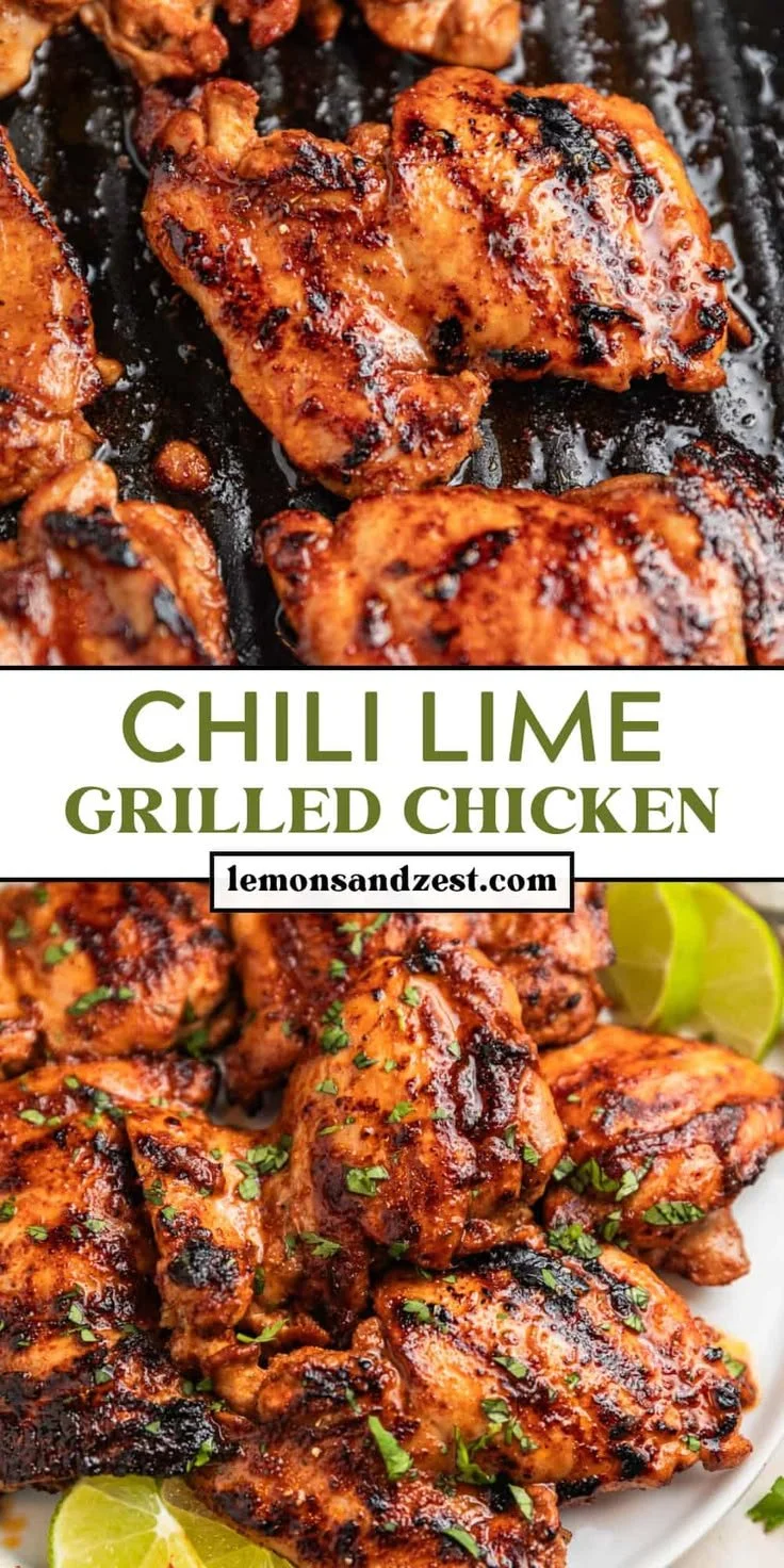 Chili Lime Marinated Grilled Chicken served on a plate with garnishes