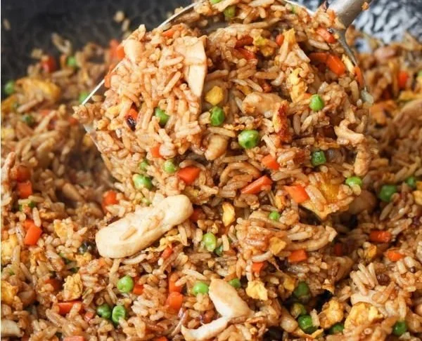 Delicious Chinese chicken fried rice dish served in a bowl