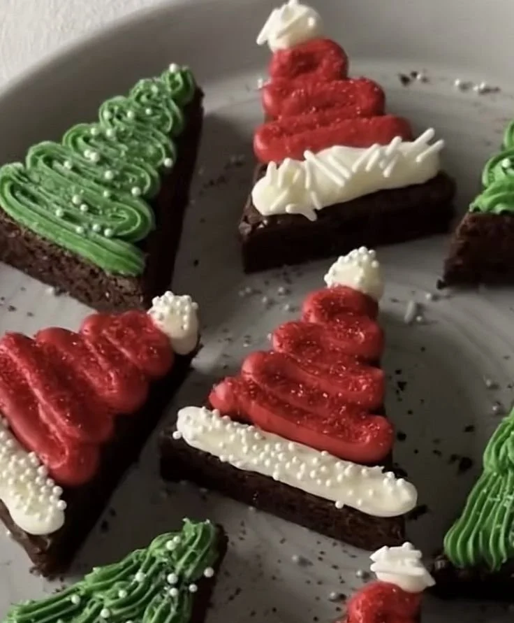 Delicious homemade Christmas Brownies decorated for the holiday season