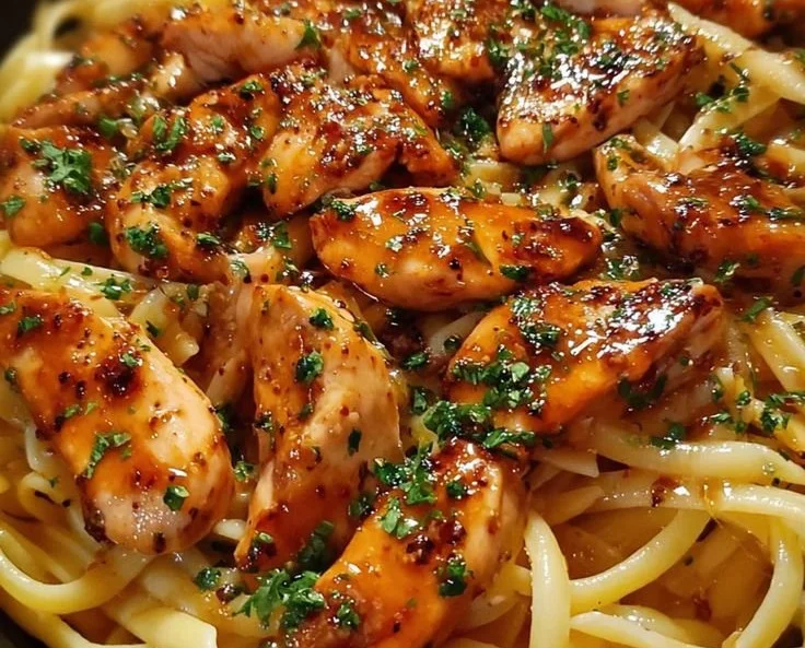 Delicious comfort chicken pasta with smoky garlic butter sauce