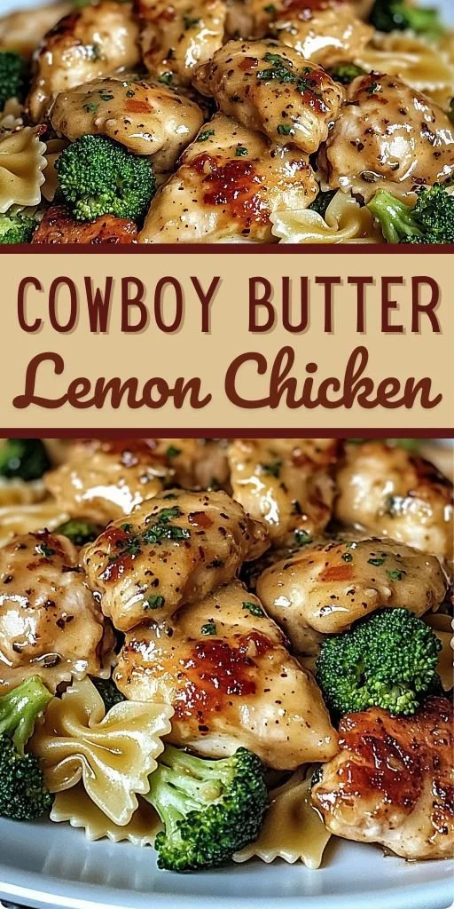 Cowboy Butter Lemon Bowtie Chicken with Broccoli on a plate