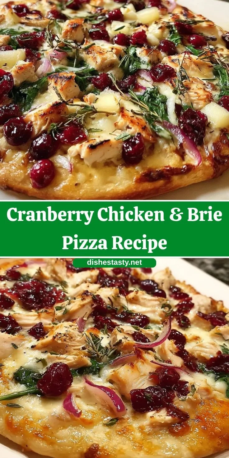 Cranberry Chicken Pizza topped with Brie and garnished for holiday enjoyment