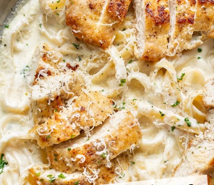 Creamy Chicken Fettuccine Alfredo with tender chicken and rich sauce