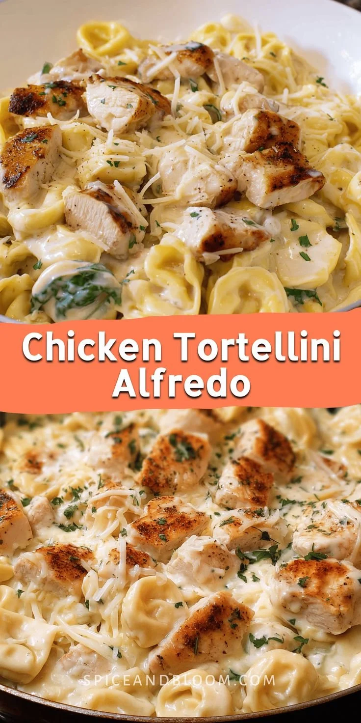 Creamy Chicken Tortellini Alfredo dish served in a bowl