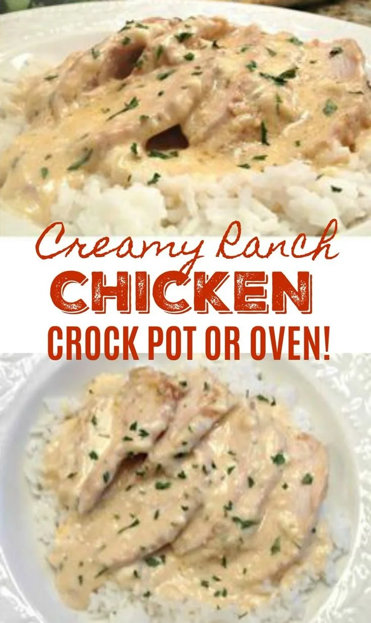Creamy ranch chicken dish prepared in crock pot or oven