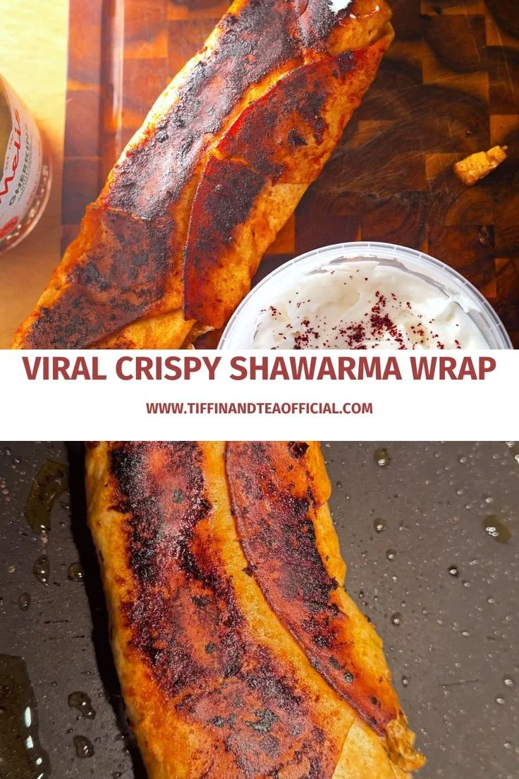 Crispy chicken shawarma wrap with toum and pomegranate molasses