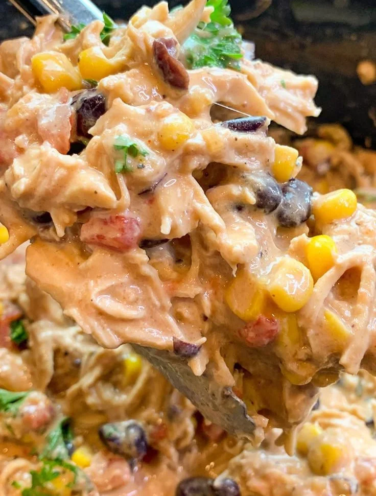 Delicious Crock Pot Fiesta Chicken served with colorful toppings