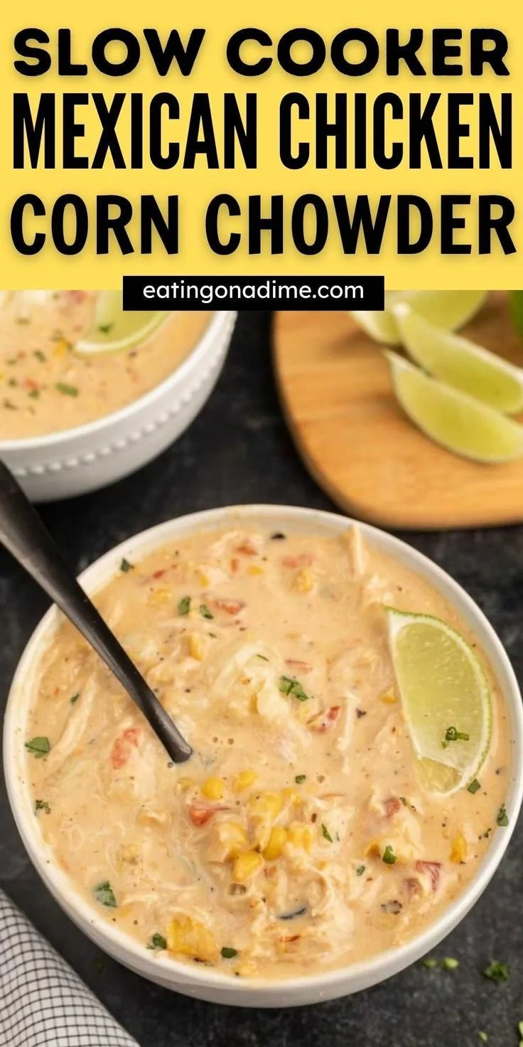 Bowl of Crock Pot Mexican Chicken Corn Chowder topped with fresh cilantro