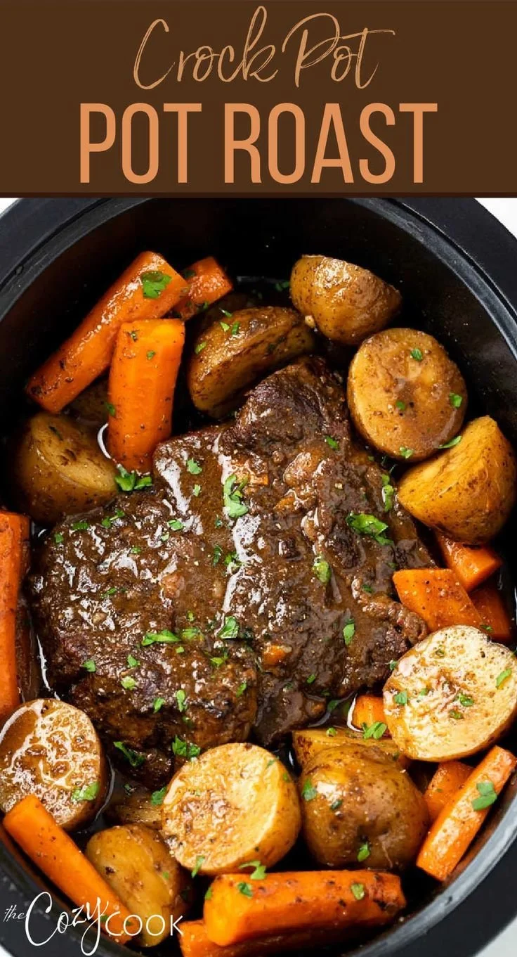 Delicious and tender Crock Pot Roast served with vegetables