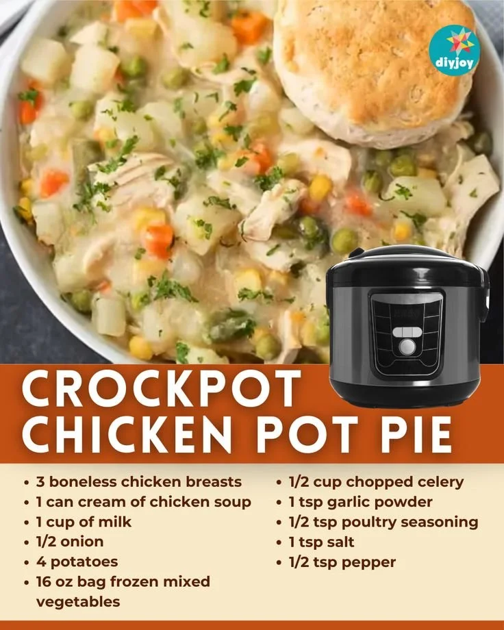 Delicious Crockpot Chicken Pot Pie served in a bowl with fresh herbs on top