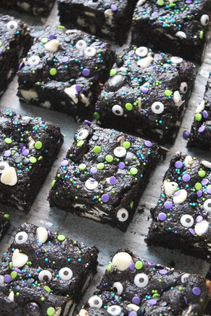 Dark Chocolate Cookies and Cream Monster Bars on a plate