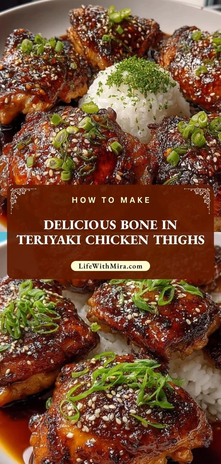 Oven-baked bone-in teriyaki chicken thighs garnished with green onions