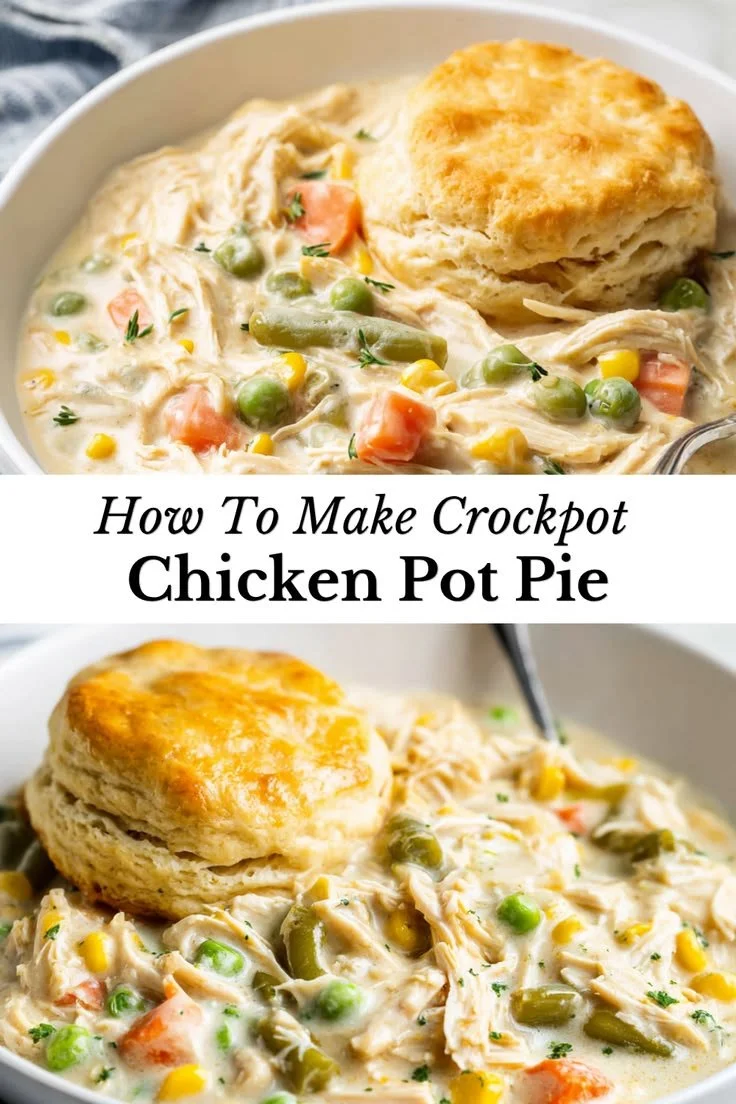 DIY chicken pot pie made in a crockpot for a comforting meal