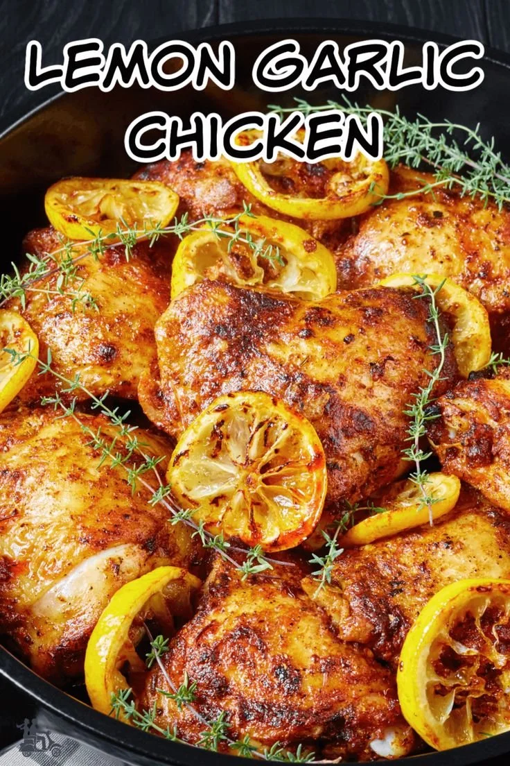 Delicious baked lemon garlic chicken thighs served on a plate
