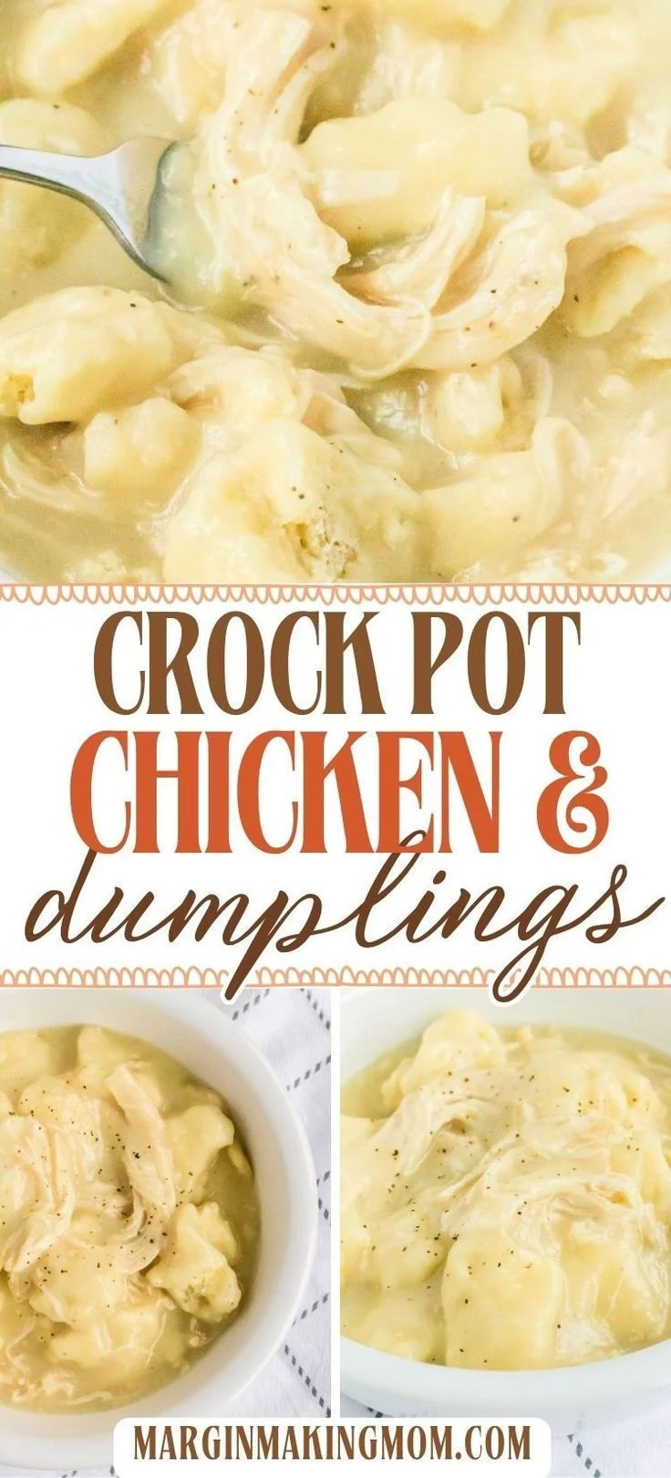 Delicious homemade easy crock pot chicken and dumplings served in a bowl