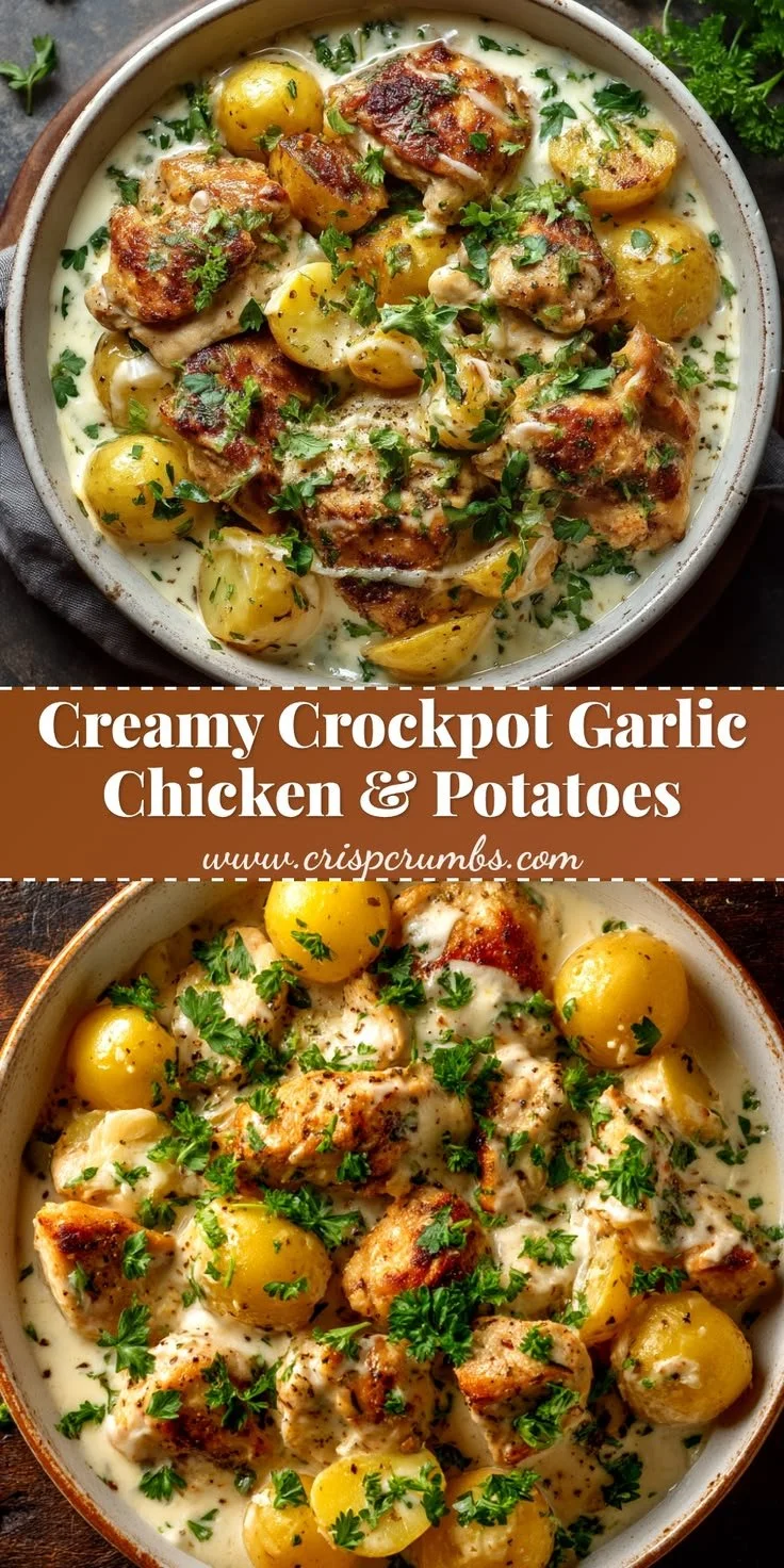 Crockpot Garlic Parmesan Chicken with potatoes in a creamy sauce