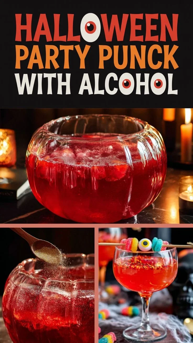 Eerie Halloween party punch served in a spooky glass with decorations