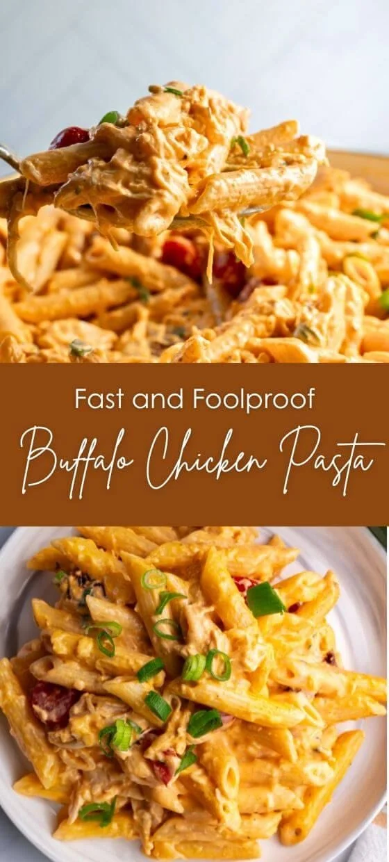 Delicious buffalo chicken pasta dish with minimal cleanup for easy cooking