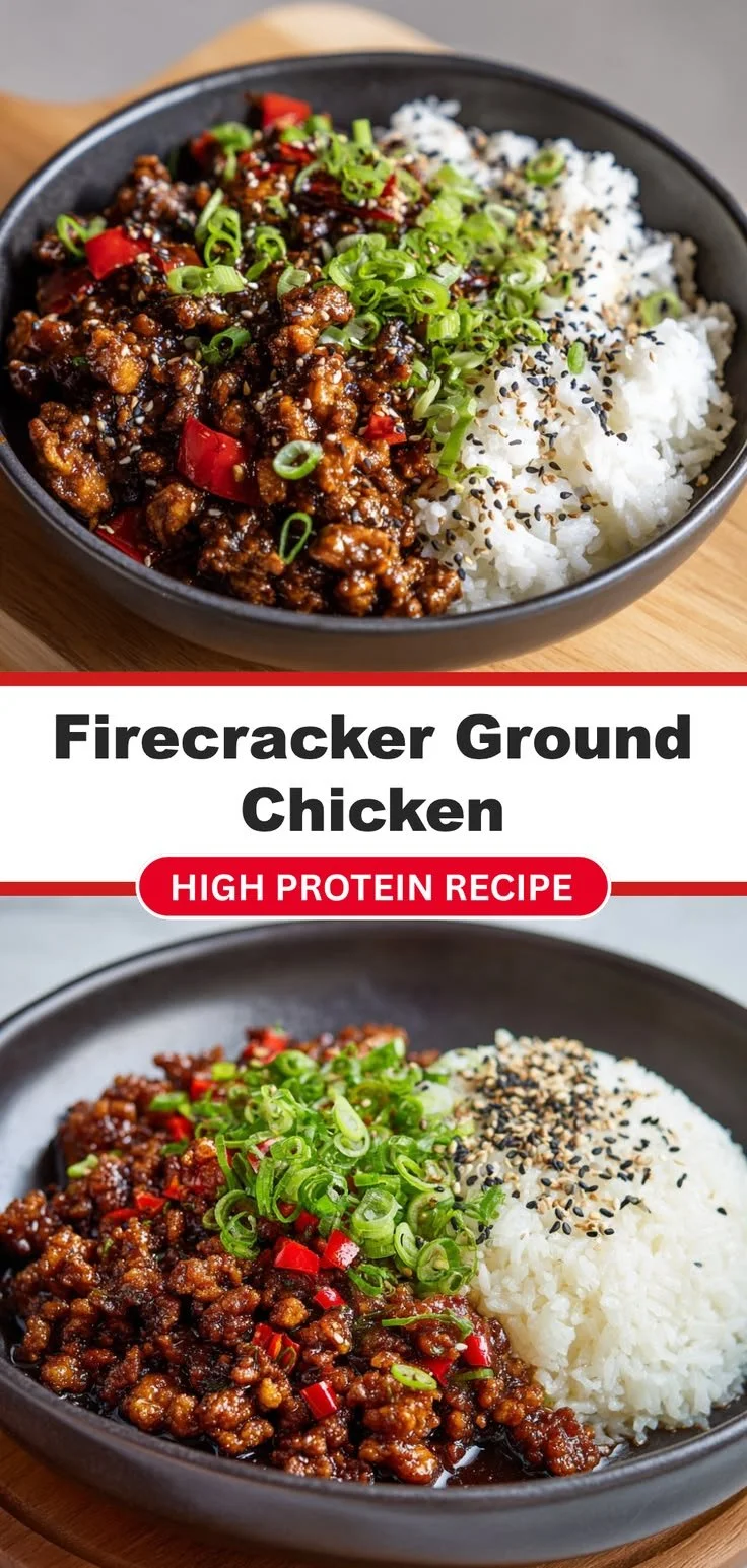 Delicious Firecracker Ground Chicken dish, perfect for family meals and high protein diet.