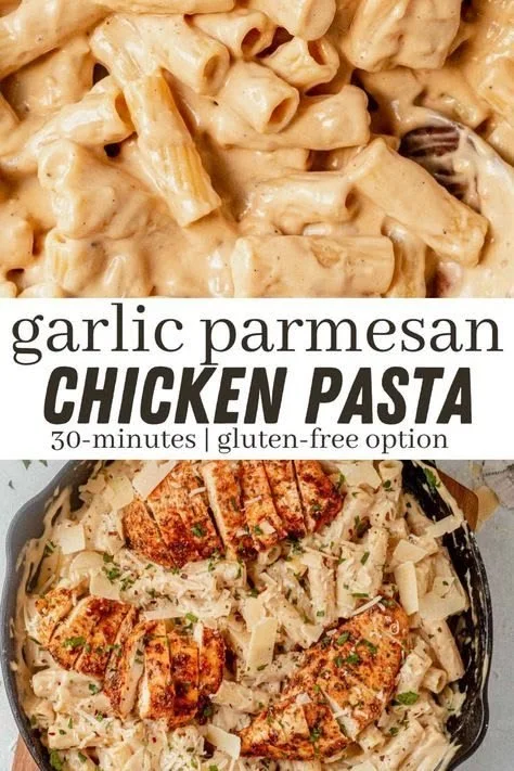 Delicious Garlic Parmesan Chicken and Pasta dish in a skillet