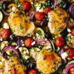 Greek Sheet Pan Chicken 3 Delicious Greek sheet pan chicken with vegetables and herbs
