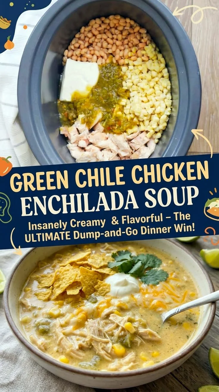 Delicious bowl of Green Chile Chicken Enchilada Soup garnished with cilantro.