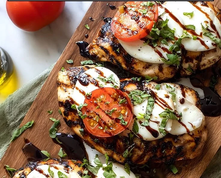 Delicious Grilled Chicken Caprese with fresh basil and mozzarella cheese