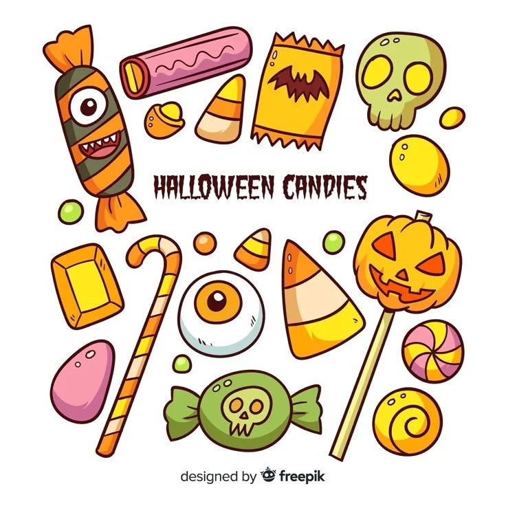A colorful collection of Halloween candy vectors for creative projects.