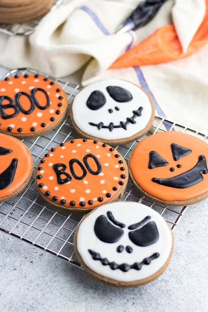 Halloween Chocolate Sugar Cookies decorated for spooky festivities
