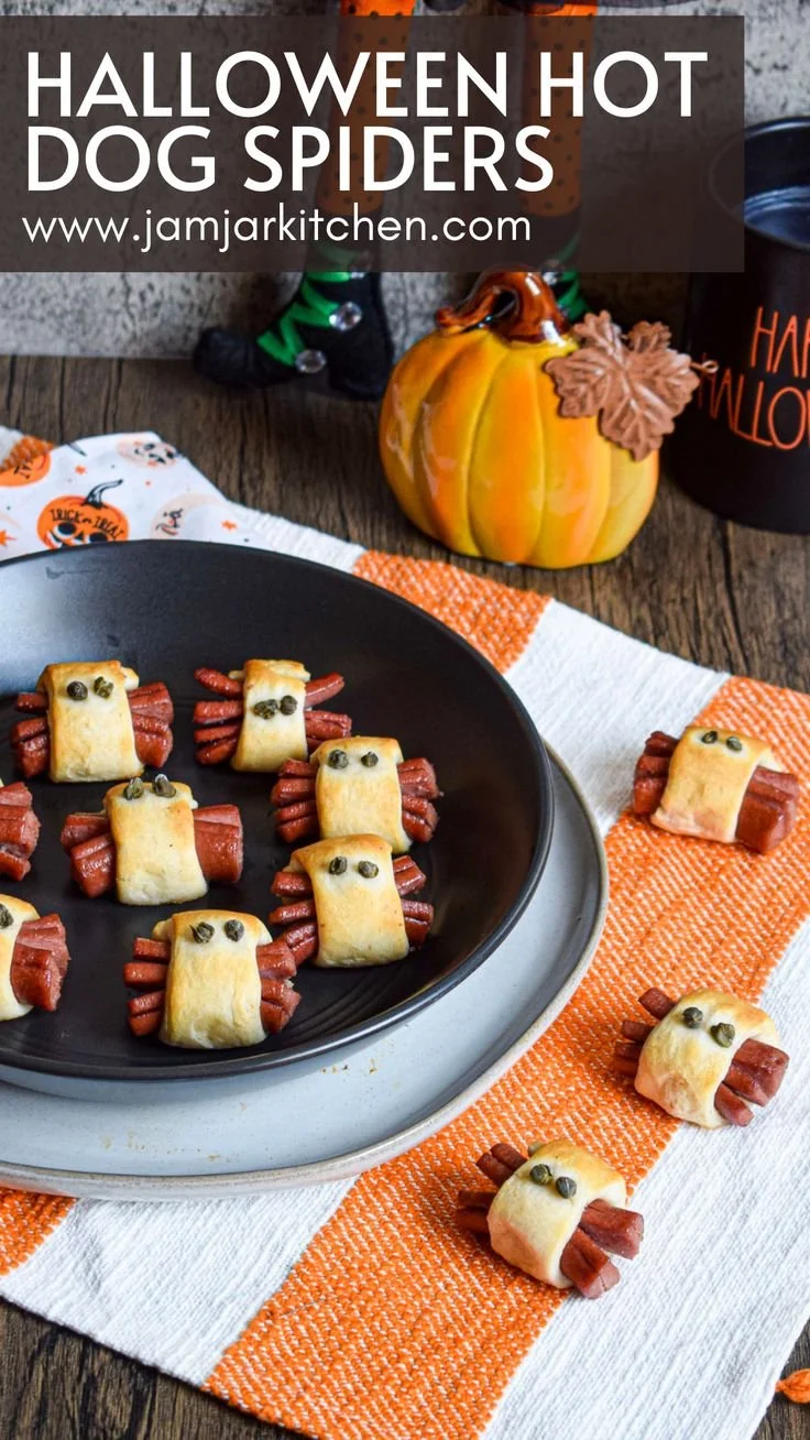 Halloween Hot Dog Spiders ready to serve for a spooky celebration