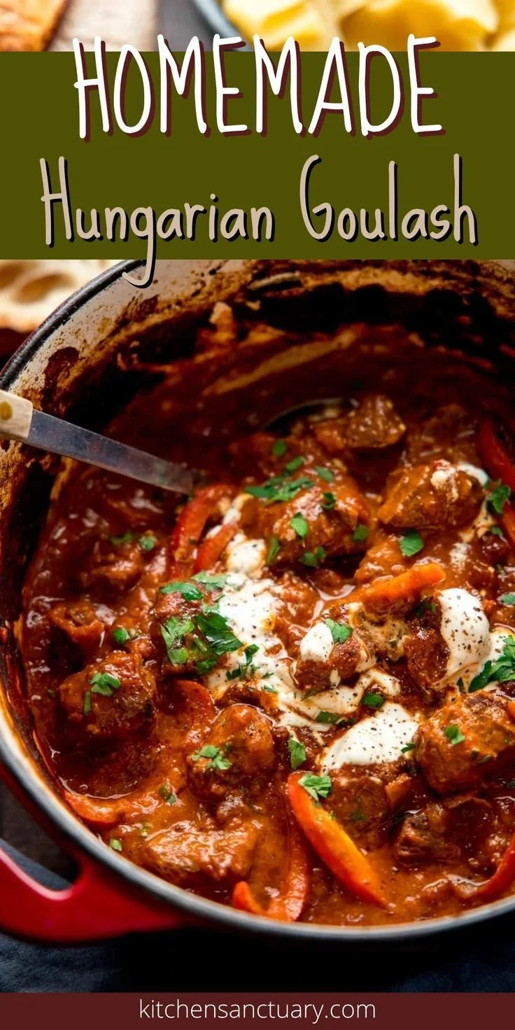 Bowl of homemade Hungarian Goulash with fresh ingredients and spices