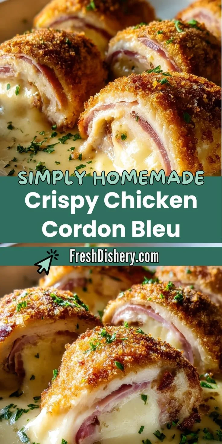 Perfectly cooked crispy chicken cordon bleu with ham and cheese filling