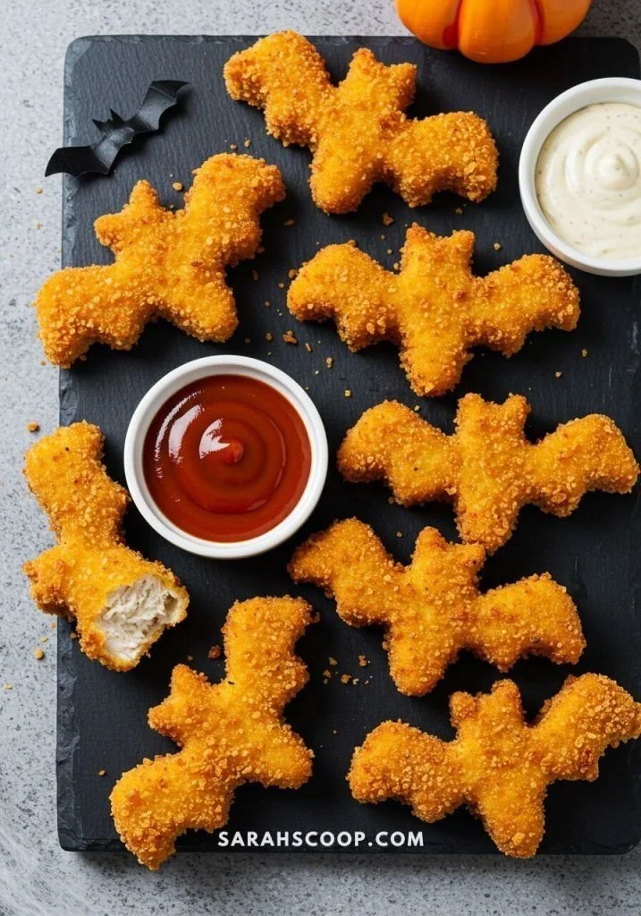 Bat shaped chicken nuggets for Halloween fun
