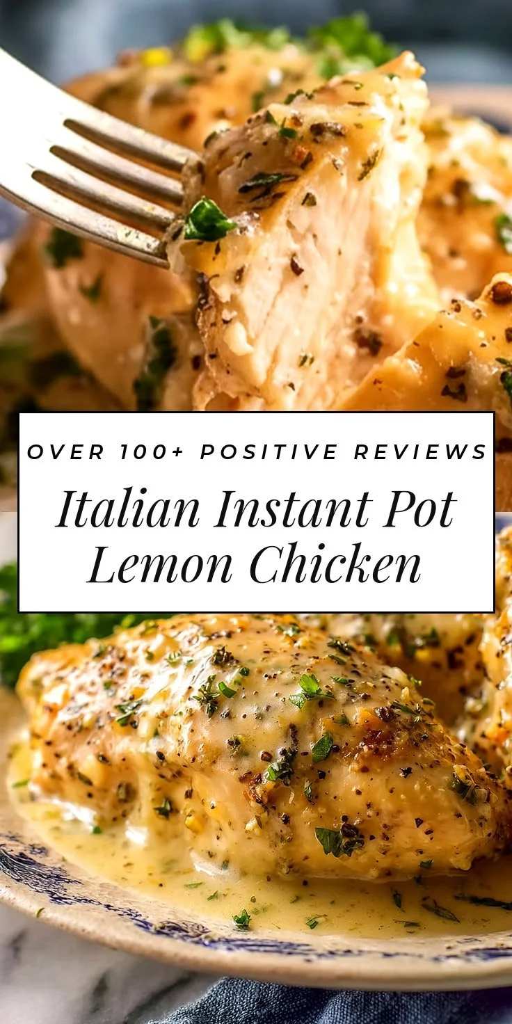 Delicious Italian Instant Pot Lemon Chicken served with herbs and lemon slices