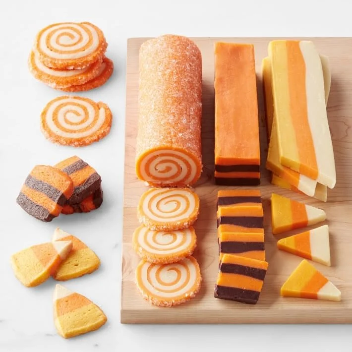 Colorful Halloween cookies made with Jane's Sweet Things slice & bake recipe.