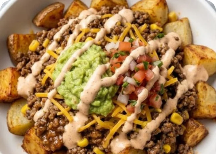Delicious Loaded Potato Taco Bowl served with toppings for a satisfying dinner