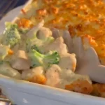 Low Carb Chicken Alfredo Bake with creamy sauce and chicken pieces