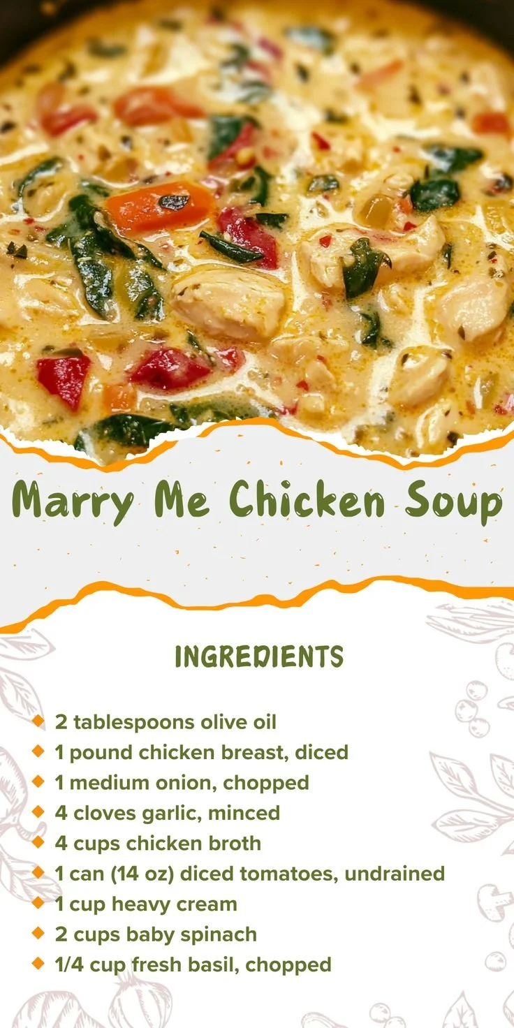 Delicious bowl of Marry Me Chicken Soup with herbs and spices.